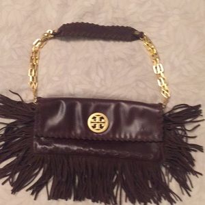 Authentic leather fringed Tory Burch handbag